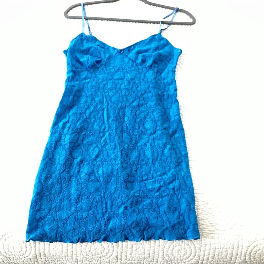 August Moon Intimates Lace Slip Dress Babydoll blue Size M Y2K fairy - Picture 13 of 15